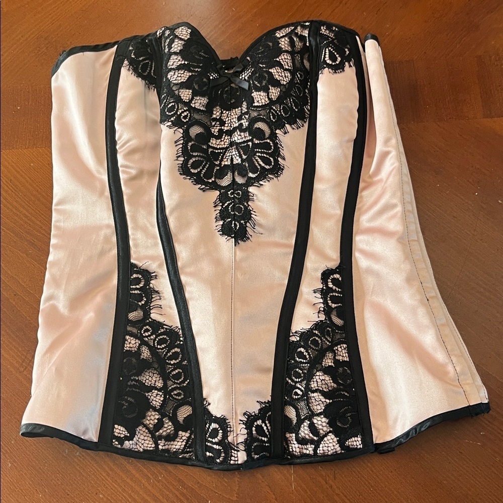 Vintage Y2K Shirley Of Hollywood Corset Pink Satin Lace LARGE